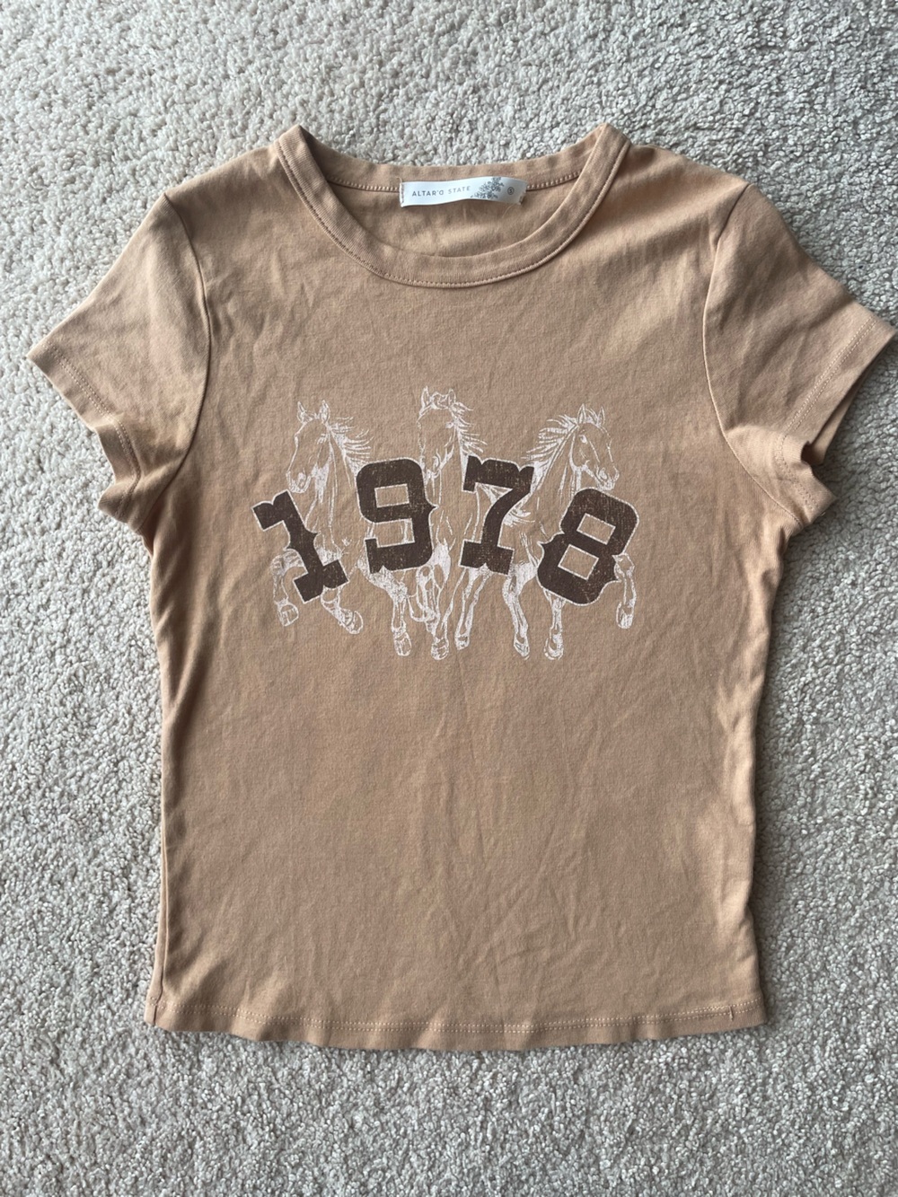 Altard State Tan '1978' Graphic Tee Cowgirl Cropped Size S Horse Western Women’s